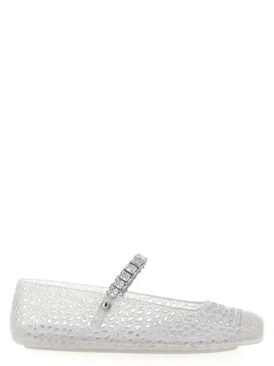Jimmy Choo Clear Jelly Ballerina Flats With Crystal Embellishment In White