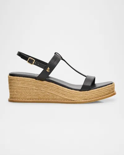 JIMMY CHOO THEIA 60 VACCHETTA WEDGE SANDALS