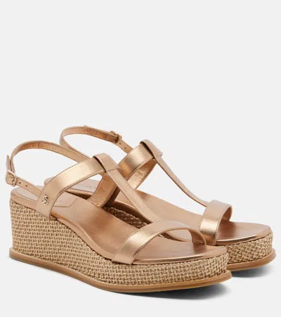 Jimmy Choo Theia Metallic Leather Wedge Sandals In Gold