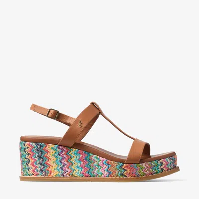 Jimmy Choo Theia Wedge 60 Multi Chevron Raffia Sandal Wedges Multi 39.5 In Animal Print