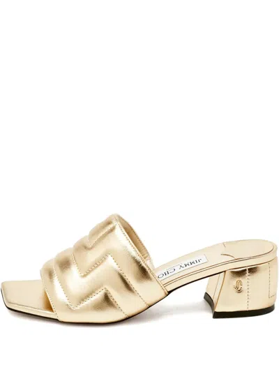 Pre-owned Jimmy Choo Themis Quilted Sandals In Gold