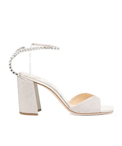 Jimmy Choo Saeda 85 Crystal Embellished Satin Sandals In Ivory