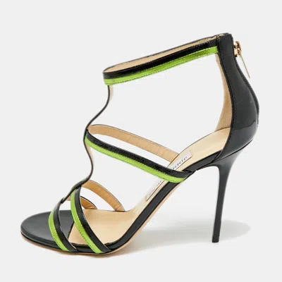 Pre-owned Jimmy Choo Thistle Size 37.5 Black/green Patent And Leather Sandals