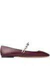 Jimmy Choo Diamond Tilda Square-toe Leather Flats In Rot