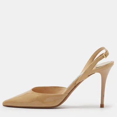 Pre-owned Jimmy Choo Tilly Size 36.5 Beige Patent Leather Slingback Pumps