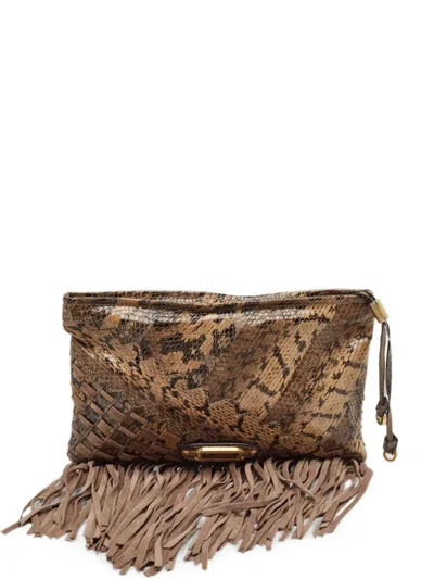 Pre-owned Jimmy Choo Tita Fringe Clutch Bag In Brown