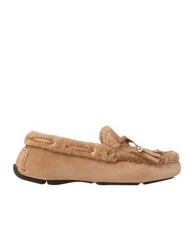 JIMMY CHOO TOFFEE VELVET SUEDE LOAFERS WITH SHEARLING