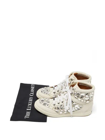 Pre-owned Jimmy Choo Tokyo Crystal-embellished Sneakers In Neutral
