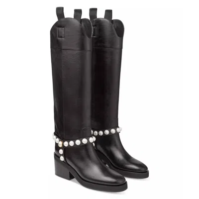 Jimmy Choo Tonya/a 70 Embellished Knee-high Boots In Black