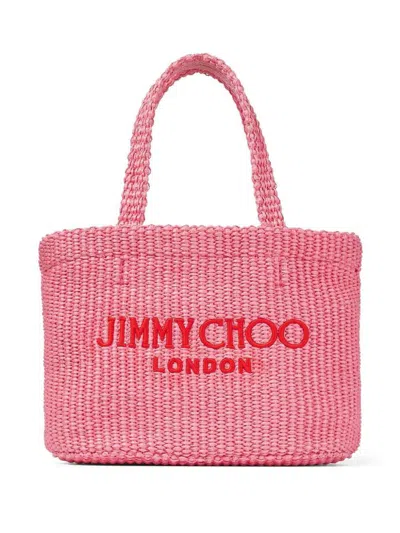Jimmy Choo Logo Embroidered Woven Tote Bag In Candypink