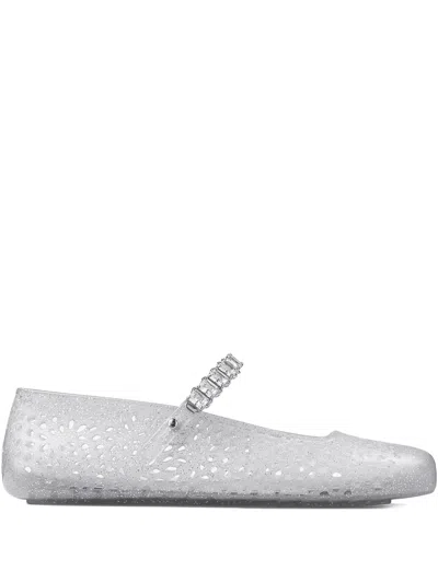 Jimmy Choo Transparent Strappy Sandals With Crystal Embellishments In White