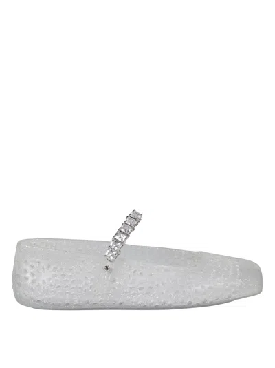 Jimmy Choo Transparent Upper Flats With Sparkling Strap In White