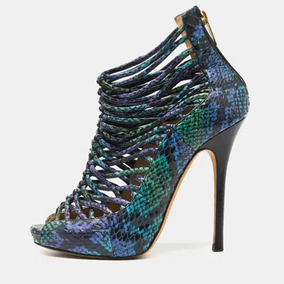 Pre-owned Jimmy Choo Tricolor Embossed Snakeskin Open Toe Strappy Sandals Size 36 In Green