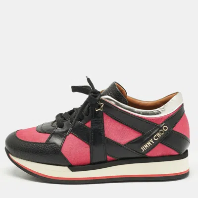 Jimmy Choo Tricolor Fabric And Leather Mix Trainer Lace Up Sneakers In Black
