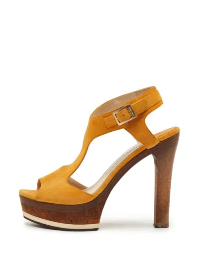 Pre-owned Jimmy Choo T-strap Platform Sandals In Yellow