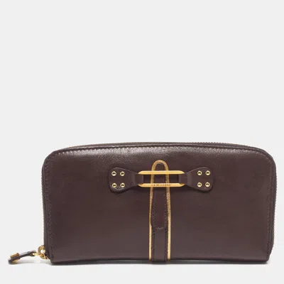 Pre-owned Jimmy Choo Tulita Dark Brown Leather Zip Around Wallet