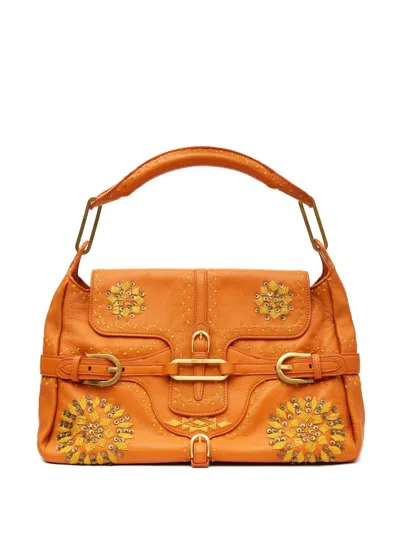 Pre-owned Jimmy Choo Tulita Embroidered Top Handle Bag In Orange