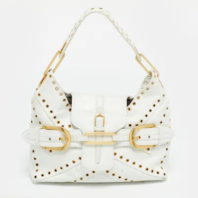 Pre-owned Jimmy Choo Tulita Eyelet Leather Hobo In White