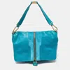 JIMMY CHOO TURQUOISE LEATHER AND SUEDE EXPANDABLE SHOULDER BAG