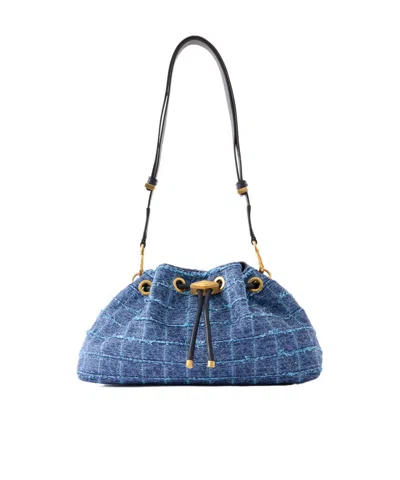 Jimmy Choo Tweed Drawstring Bucket Bag In Blue