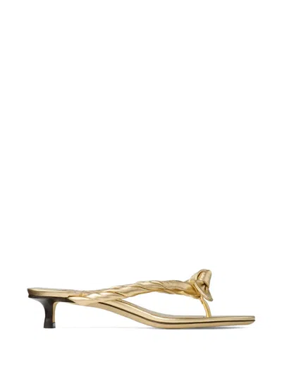Jimmy Choo Twisted Bow Mules In Gold