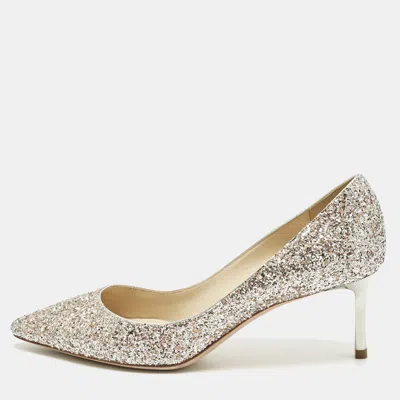Pre-owned Jimmy Choo Two Tone Glitter Romy Pumps Size 36.5 In Silver