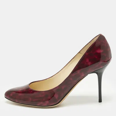 Pre-owned Jimmy Choo Two Tone Patent Leather Gilbert Pumps Size 36.5 In Burgundy