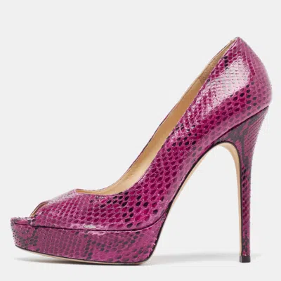 Pre-owned Jimmy Choo Two Tone Watersnake Peep Toe Platform Pumps Size 39.5 In Purple