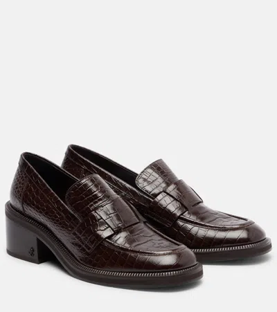 Jimmy Choo 50mm Tylor Crocodile-effect Leather Loafer Pumps In Brown