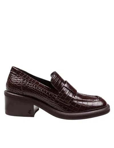 JIMMY CHOO TYLOR LOAFER IN CROCODILE PRINT LEATHER, CHOCOLATE COLOR