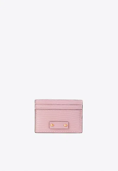 Jimmy Choo Umika Lizard Print Leather Cardholder In Pink