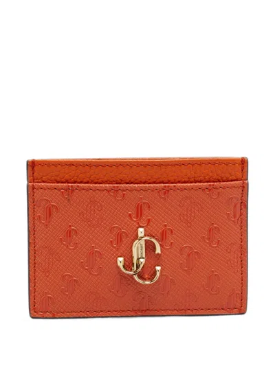 Pre-owned Jimmy Choo Umika Monogram Card Holder In Orange