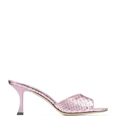 Jimmy Choo Val 70 Metallic Leather Mules In Pink