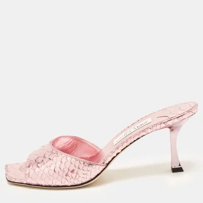 Pre-owned Jimmy Choo Val 70 Size 41 Pink Python Embossed Leather Slide Sandals