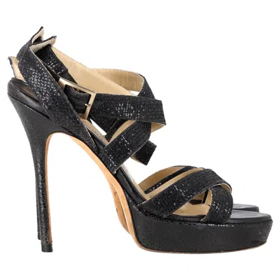 Jimmy Choo Vamp Glittered Platform Sandals In Black Leather