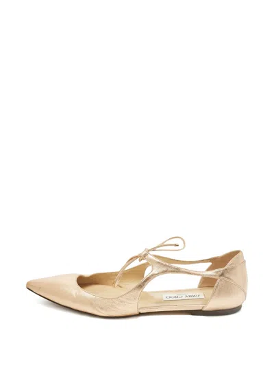 Pre-owned Jimmy Choo Vanessa Metallic Ballet Flats In Gold
