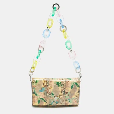 Pre-owned Jimmy Choo Varenne Rainbow Snakeskin Embossed Leather Chain Clutch In Multi