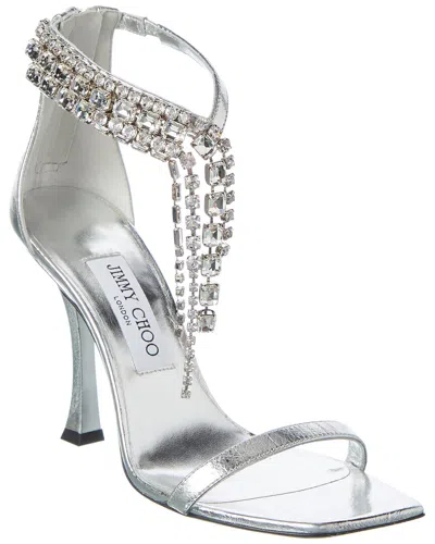 Jimmy Choo Variety 100 Leather Sandal In Silver
