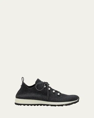 Jimmy Choo Veles Cotton Knit Pearly Stud Sneakers In Black Mix