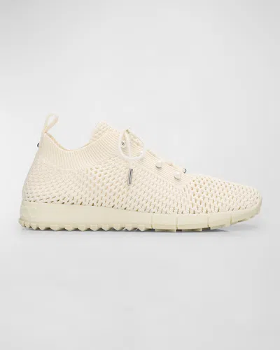 Jimmy Choo Veles Cotton Knit Pearly Stud Sneakers In X Latte Mix