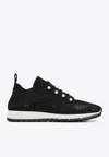 Jimmy Choo Cashmere Knit Sneakers Pearl Embellishments In Black