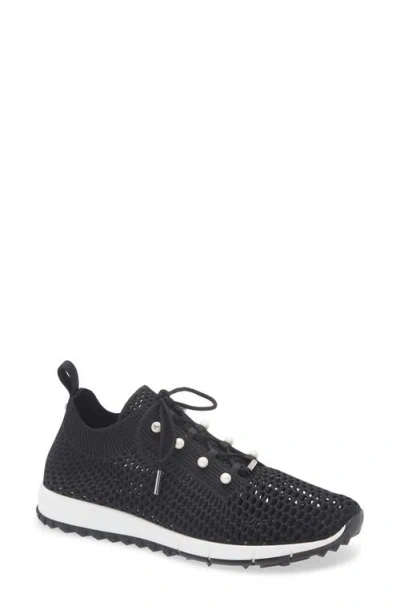 Jimmy Choo Veles Faux Pearl Knit Sneaker In Black