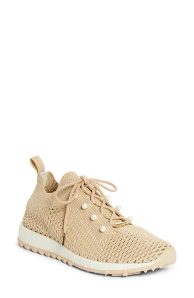 Jimmy Choo Veles Faux Pearl Shimmer Knit Sneaker In Neutral