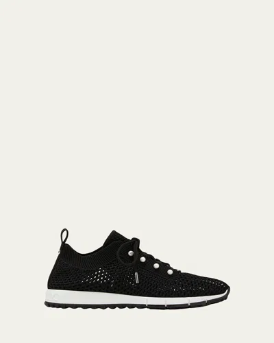 JIMMY CHOO VELES KNIT PEARLY LACE-UP SNEAKERS
