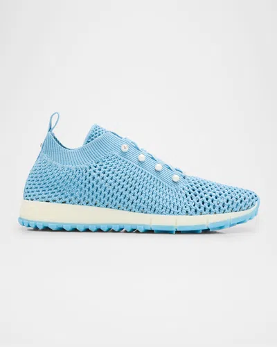 Jimmy Choo Veles Knit Pearly Stud Trainer Sneakers In Blue