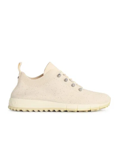 Jimmy Choo Veles Fabric Sneakers Perforated Upper Pull Tab In Neutral