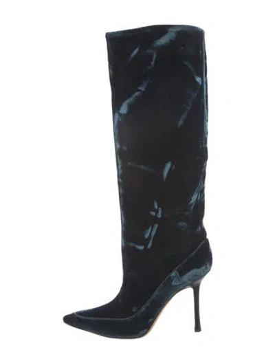 Pre-owned Jimmy Choo Velvet Boots In Blue