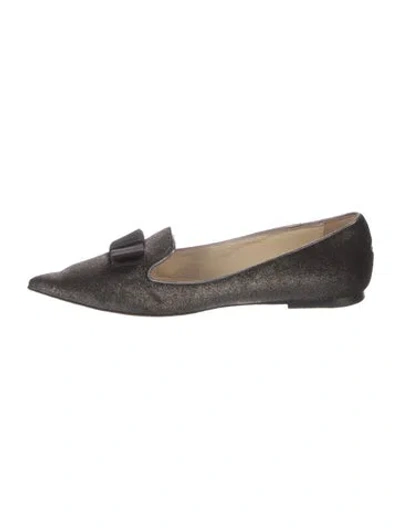Pre-owned Jimmy Choo Velvet Bow Accents Ballet Flats In Gray