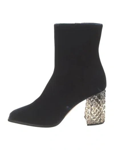 Pre-owned Jimmy Choo Velvet Crystal Embellishments Boots In Black