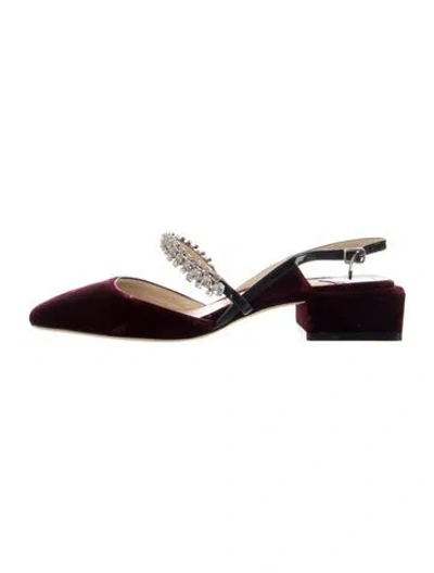 Pre-owned Jimmy Choo Velvet Crystal Embellishments Flats In Burgundy